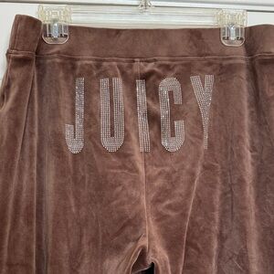 JUICY by Juicy Couture chocolate Velour Track Pants, JUICY logo in Crystals!L